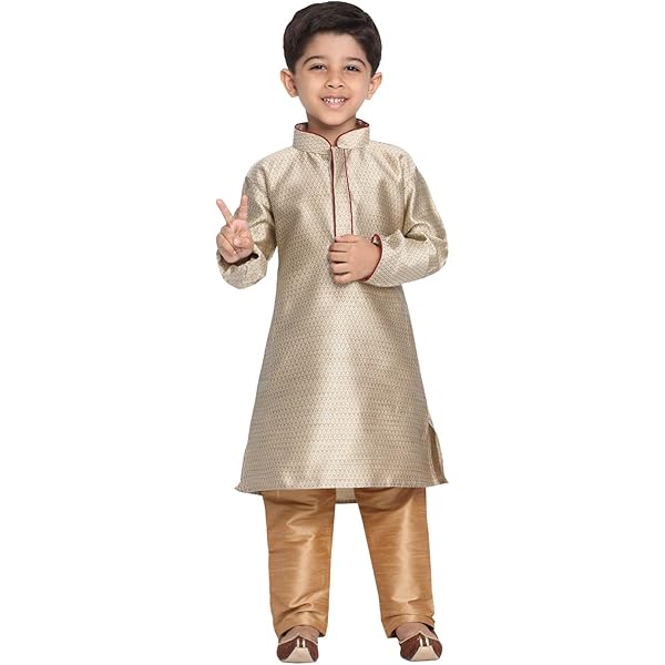 む*ー様  Prime Jacket - Brick Buy JBN Creation Boys' Gold Silk Blend Nehru Jacket_VASBJ009GO_14